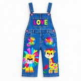 Lucky Sale-Children's Colorful Cartoon "LOVE" Lion & Giraffe Print Overalls