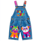 Lucky sale-Children's Colorful Puppy & Kitten "LOVE" Overalls