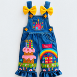 Lucky sale-Children's Colorful Cartoon Bow-Tie Cake & Gift Print Overalls