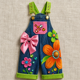 Lucky sale-Children's colorful floral overalls with bow detail