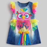 Lucky sale-Children's colorful cartoon owl-print dress