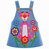 Lucky sale-Girls' Pink Leopard Print Suspender Dress with Floral Pattern