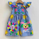 Lucky sale-Children's colorful plaid overalls featuring cartoon animals and sunflowers.