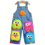 Lucky sale-Children's colorful overalls with a fuzzy bird pattern