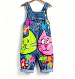Lucky sale-Children's colorful doodle-print cat overalls