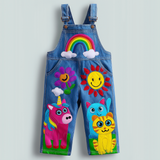 Lucky sale-Children's Rainbow Sunflower, Cat, Puppy, and Unicorn Print Overalls