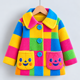 Lucky Sale-Children's coat featuring a colorful plaid pattern and cartoon pumpkin-person motifs
