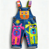 Lucky sale-Children's overalls with a colorful robotic dog pattern
