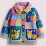 Lucky Sale-Children's colorful plaid coat with Corgi pattern
