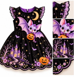 Lucky Sale-Children's Halloween Bat Moon Pumpkin Castle Dress