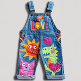 Lucky Sale-Children's cartoon cat, sun, dinosaur, and heart-patterned overalls