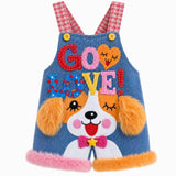 Lucky sale-Children's pink-haired dog doodle print overalls