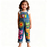 Lucky Sale-Children's colorful cat and flower overalls