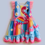 Lucky sale-Children's colorful dress with irregular flamingo pattern