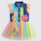 Lucky sale-Children's Colorful Floral Dress with Irregular Hem
