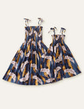2Pcs Family Matching Butterfly Printed Waist Hollow out Slip Dress