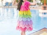 Rainbow Colorful Sleeveless Dress + Necklace