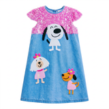 Lucky sale-Children's colorful cartoon dress featuring three puppies