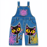 Lucky Sale-Children's Halloween Cat and Spiderweb Overalls