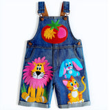 Lucky sale-Children's overalls featuring cartoon patterns of tomatoes, lions, cats, and puppies