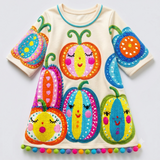 Lucky sale-Children's colorful cartoon smiley-face pumpkin dress