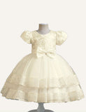 Girls' Dress Dress Embroidered Sequins Bow Short Sleeve Umbrella Princess Dress
