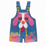 Lucky sale-Children's pink-haired dog doodle print overalls