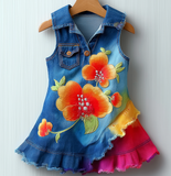 Lucky Sale-Children's Cartoon Colorful Flower Irregular Hem Dress