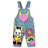 Lucky sale-Children's overalls with a rainbow heart and calf pattern