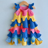 Lucky Sale-Children's colorful dress with wavy edges and an asymmetrical hem