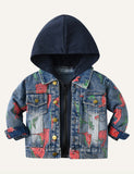 Children's Dinosaur Print Denim Hooded Jacket