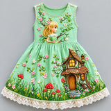 Lucky Sale-Children's colorful cartoon house mushroom girl flower dress