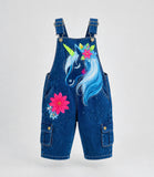 Lucky sale-Children's Blue Whimsical Floral Unicorn Overalls