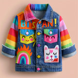 Lucky Sale-Children's Colorful Animal Smiley Face Rainbow Letter Jacket