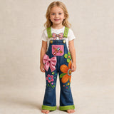 Lucky sale-Children's colorful floral overalls with bow detail