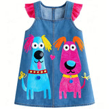 Lucky sale-Children's colorful cartoon-doodle style puppy-print pinafore dress
