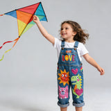 Lucky Sale-Children's cartoon cat, sun, dinosaur, and heart-patterned overalls