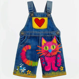 Lucky sale-Cute Rose-Pink Cat-Themed Overalls for Kids
