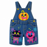 Lucky Sale-Children's Halloween Cat, Spiderweb, and Pumpkin Overalls