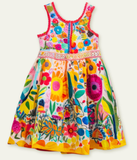 Lucky sale-Colorful cartoon-style dress for children featuring a Monet garden print.