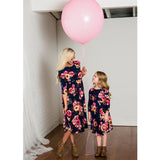 Mom & Me-Floral Print round-Neck Long-Sleeved Dress