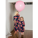 Mom & Me-Floral Print round-Neck Long-Sleeved Dress