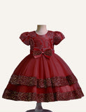 Girls' Dress Dress Embroidered Sequins Bow Short Sleeve Umbrella Princess Dress