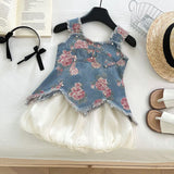 Denim Sling Top + Bud-Shaped Pants Two-Piece Set