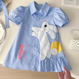 Cartoon Bunny Embroidered Short-Sleeved Shirt Dress