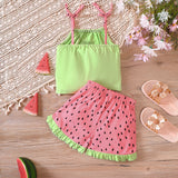 Watermelon Printing Suspender Shorts Suit