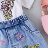 Butterfly Print Short Sleeve + Butterfly Denim Shorts