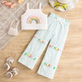 Girls' Rainbow Embroidered Strap Top + Trousers Suit