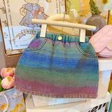 Gradient Vest Washed Soft Denim Skirt Two-Piece Set