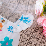 Colorful Flowers Lotus Leaf Skirt Suit